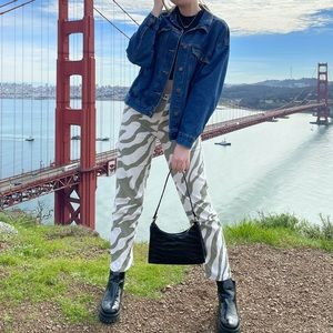 Green/White Zebra Striped Straight-Legged Jeans